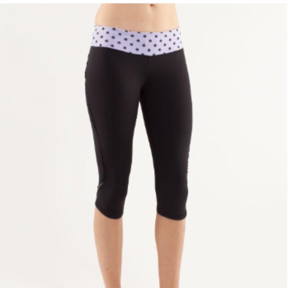 Lululemon Run: Fast And Free Crop Black / High Noon Dot Lilac / Lilac Size 8
